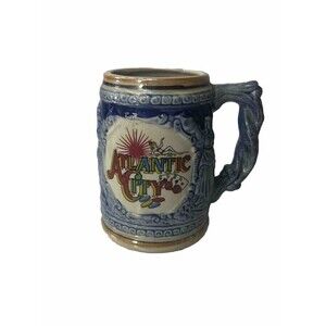 Vintage Atlantic City Mug Stein Lusterware Orange Blue Dice Cards Poker